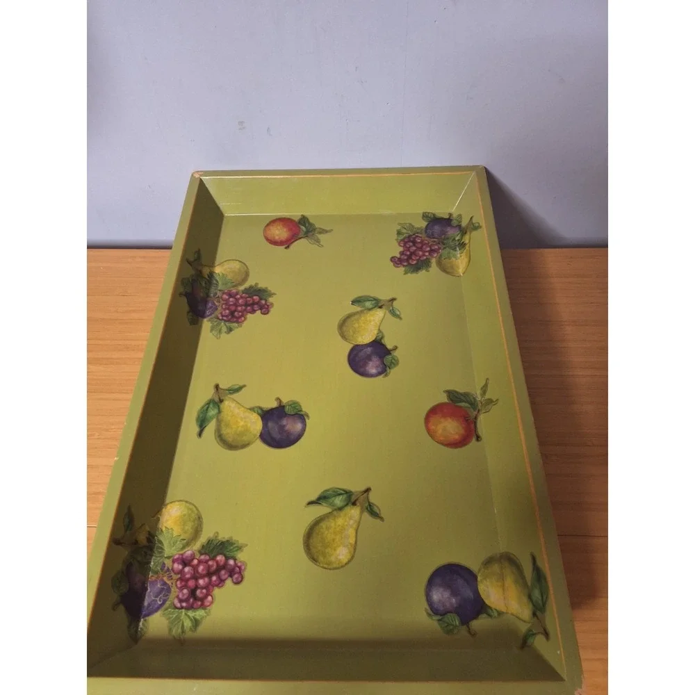 Wooden Serving Display‎ Tray Green With Fruit Motif. 18